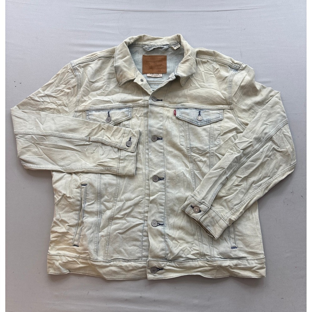 Levis Premium Trucker Jacket Mens XL Light Wash Denim Cream Off White Jean Coat